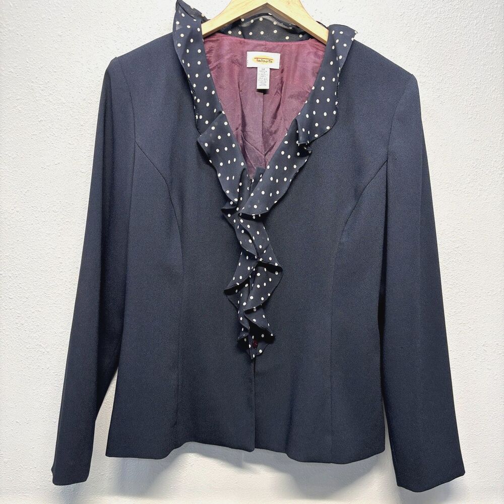 Talbots Black Ruffled Polka Dot Blazer Jacket Women's Sz 12